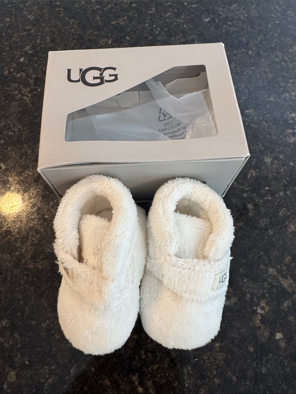 UGG Cream Plush Infant Booties with Velcro Strap